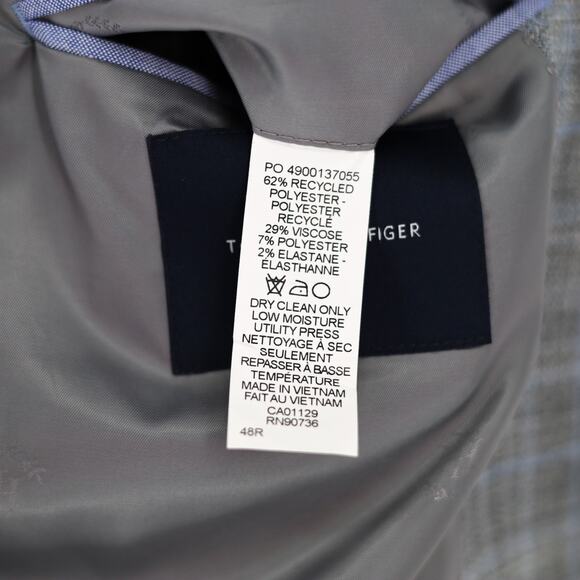 Tommy Hilfiger Men's Grey Plaid Conrad Modern-Fit Formal Suit Blazer Size 48R - Picture 6 of 7